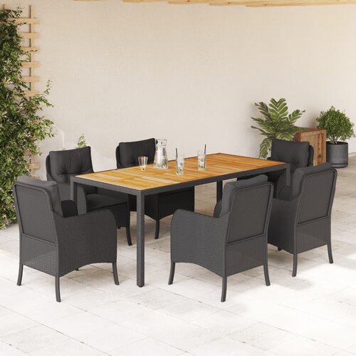  7-dijelni vrtni blagovaonski set s jastucima crni od poliratana Crna Dužina stola 190 cm Cene