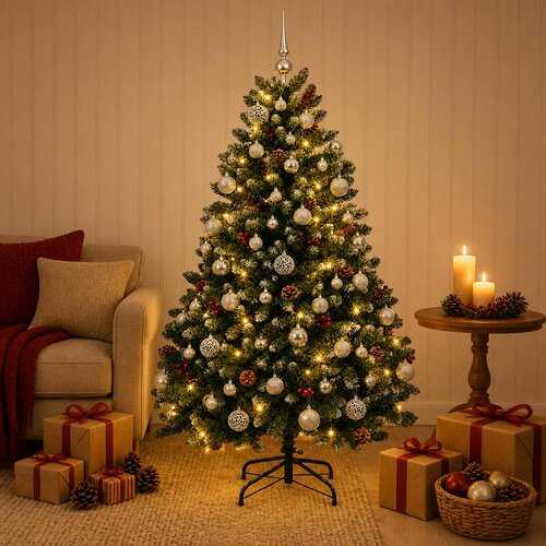  Umjetno božićno drvce zeleno s kuglicama 150 cm 150 LED lampica Cene
