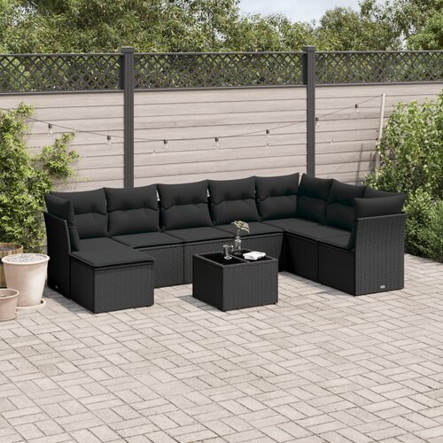vidaXL 9-dijelni set vrtnih sofa s jastucima crni od poliratana Cijene