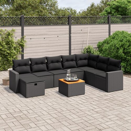 vidaXL 9-dijelni set vrtnih sofa s jastucima crni od poliratana Cijene
