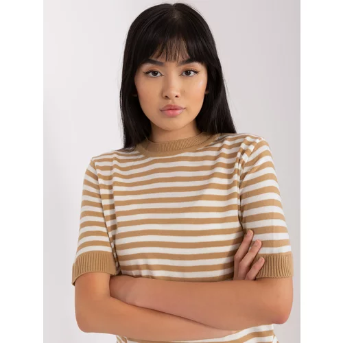 Fashion Hunters Camel and white striped knitted blouse
