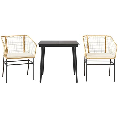  3-dijelni vrtni blagovaonski set s jastucima poliratan i staklo Smeđa 80 x 80 x 74 cm Slike