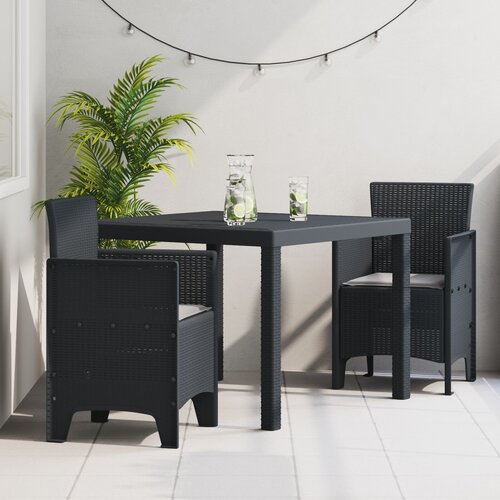 VidaXL Set za blagovanje u vrtu od 3 dijela s jastucima Antracit Poly Rattan Slike