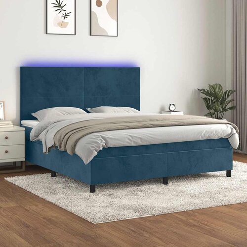  box spring s madracem LED tamnoplavi 160x200 cm baršun Cene