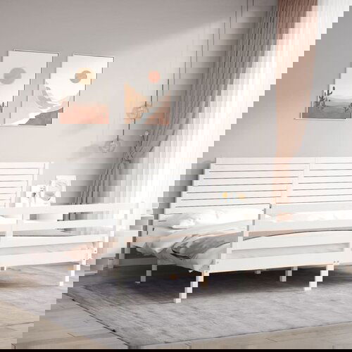 vidaXL Okvir kreveta s uzglavljem bijeli bračni od masivnog drva Cene