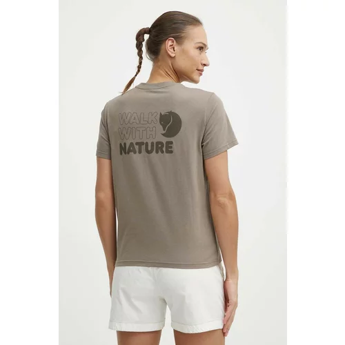 Fjallraven Kratka majica Walk With Nature ženska, rjava barva, F14600171