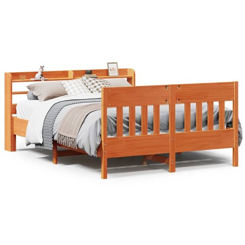 VidaXL Posteljni okvir brez vzmetnice vo&amp;scaron;čeno rjav 140x190 cm borovina Slike