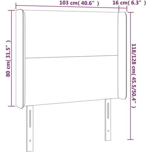  LED uzglavlje smeđesivo 103 x 16 x 118/128 cm od tkanine Slike