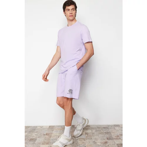 Trendyol Light Lilac Men's Printed Regular Fit Knitted Pajamas Set