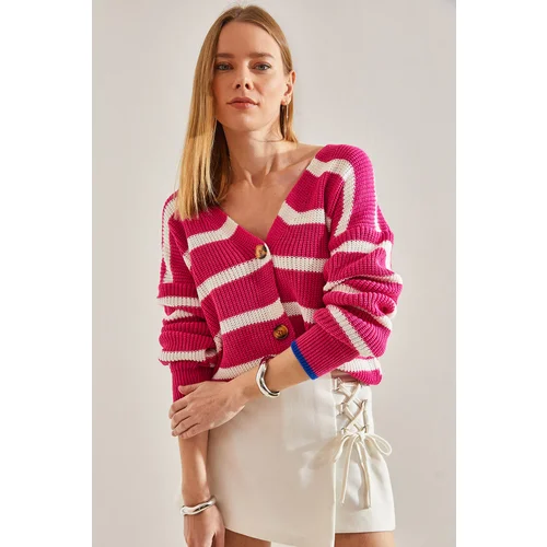 Bianco Lucci Women's White Striped Cardigan