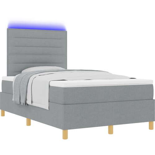 vidaXL Postelja s &scaron;katlo z vzmetnico & LED svetlo siva 120x190 cm Tkanina, (22156523) Cene