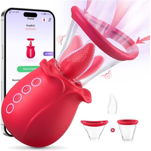 SuperLove Ultimate Smart Tongue Licking Sucking Vibrating Toy with App Red Slike