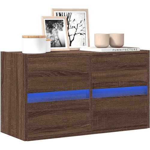 vidaXL Stenska TV omarica z LED lučkami rjavi hrast 80x31x45 cm Cene