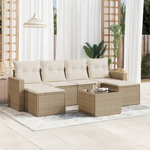 vidaXL 7-dijelni set vrtnih sofa od poliratana s jastucima bež Cijene