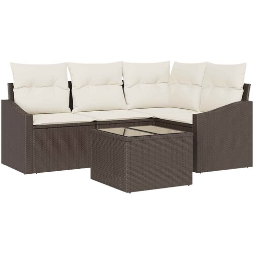  Sjedeća garnitura za vrt 5 kom. Smeđa i krem poliratan 178,5 x 123,5 x 85 cm Slike