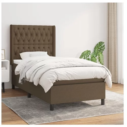  Box spring postelja z vzmetnico temno rjava 90x200 cm blago