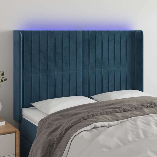  Posteljno vzglavje temno modro 147x16x118/128 cm žamet, (20951744) Slike