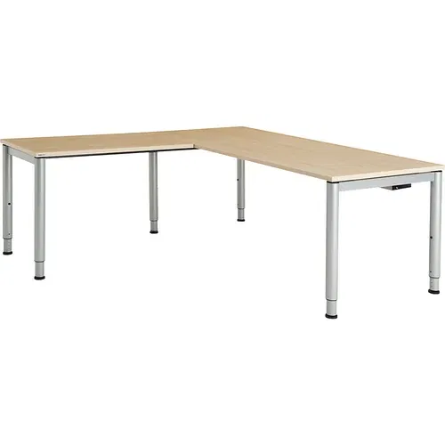 mauser Pisalna miza, s priklučkom, noge iz okrogle cevi, VxŠxG 650 - 850 x 1800 x 800 mm, kotni element na levi strani, plošča v imitaciji javorja, og