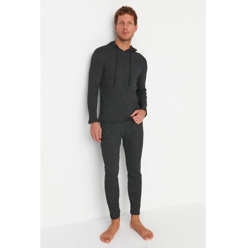 Trendyol Men&amp;#039;s Anthracite Regular Fit Hooded Camisole Knitted Pajamas Set Slike