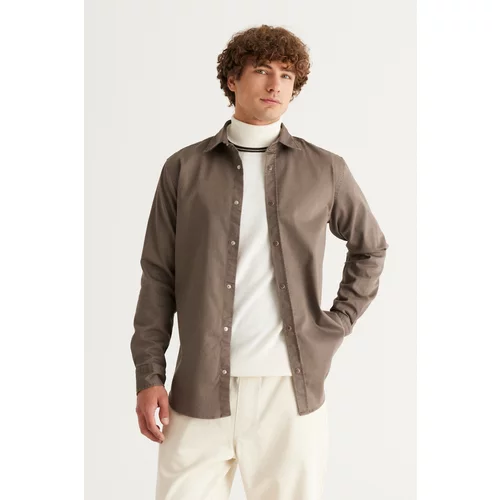 ALTINYILDIZ CLASSICS Men's Brown Comfort Fit Cotton Diagonal Patterned Shirt