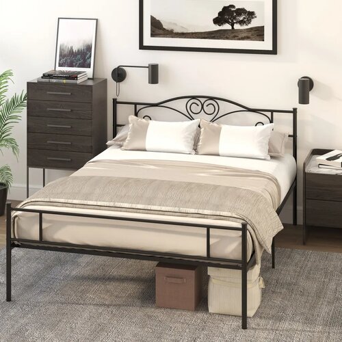  Metalni okvir kreveta s uzglavljem nosivost 300 kg 145D x 211&amp;Scaron; x 106V cm crni Slike