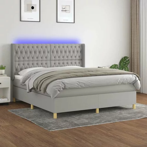  Box spring postelja z vzmetnico LED sv. siva 180x200 cm blago, (20788840)