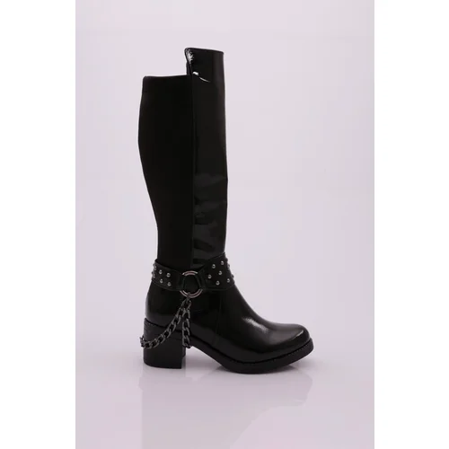 DGN 707 Women's Ankle Buckle Chain Detailed Back Stretch Heel Boots.