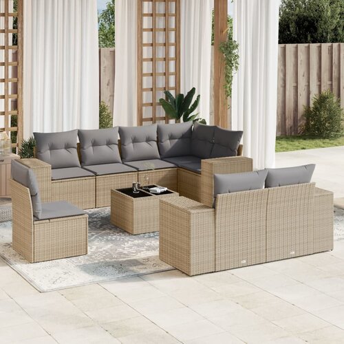 vidaXL 9-dijelni set vrtnih sofa s jastucima bež od poliratana Cijene