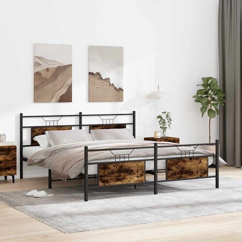 vidaXL Kovinski posteljni okvir brez vzmetnice dimljen hrast 160x200cm Cene