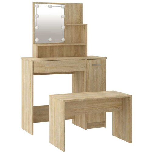  Set toaletnog stolića boja hrasta sonome LED konstruirano drvo Smeđa 86.5 x 35 x 136 cm Slike