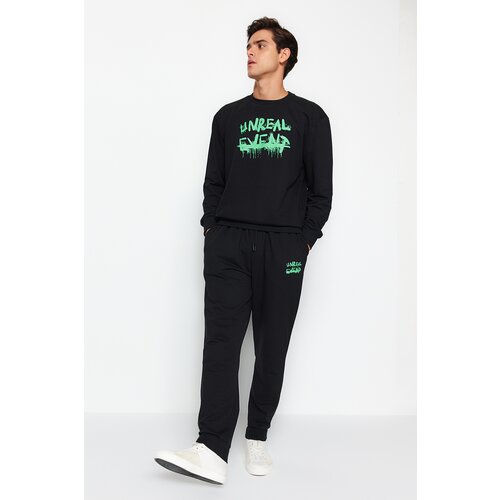 Trendyol Men&amp;#039;s Black Regular Fit Printed Knitted Pajamas Set Slike