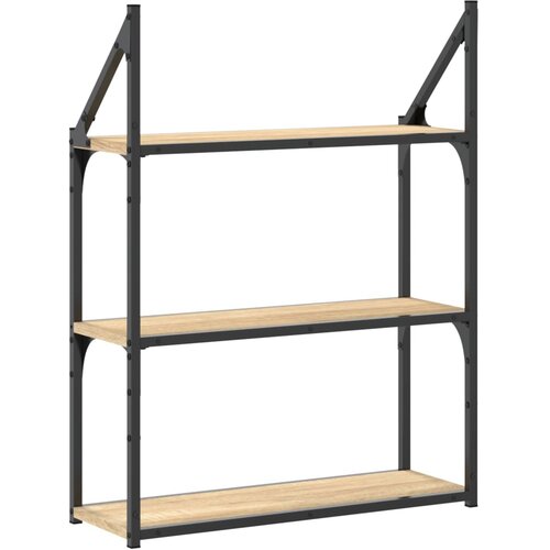  Zidna polica s 3 razine dimljenog hrasta 60x21x78,5 cm drvena Slike
