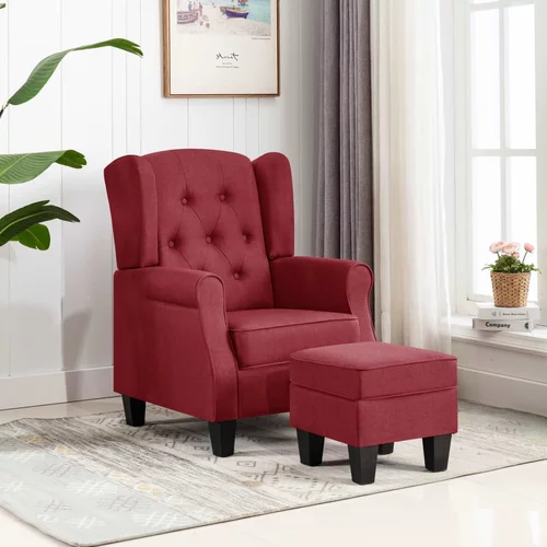 vidaXL fotelj s stolčkom za noge vinsko rdeče blago