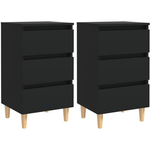 Furnova Nočna omarica z nogami iz trdnega lesa 2 kosa črna 40x35x69 cm, (21927059) Slike