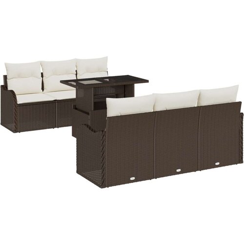  7-komadni Vrtni Sofa Set s Jastučićima Smeđi Poli Ratan Dvosjed Vrtni Sofa s Odlaganjem i Jastučićima Smeđi Poli Ratan Cene
