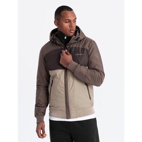 Ombre Lightweight colorful men's sports jacket with fleece - beige and dark brown Cene