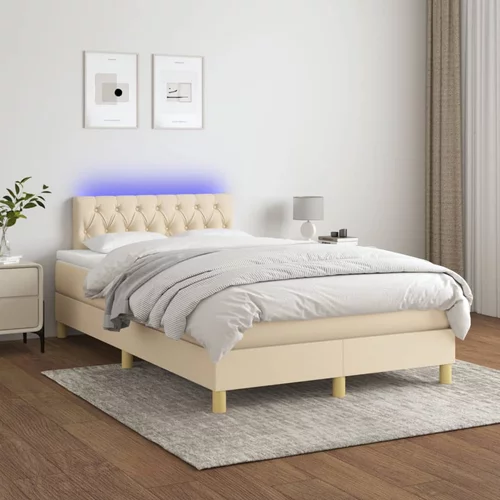  Krevet box spring s madracem LED krem 120 x 200 cm od tkanine