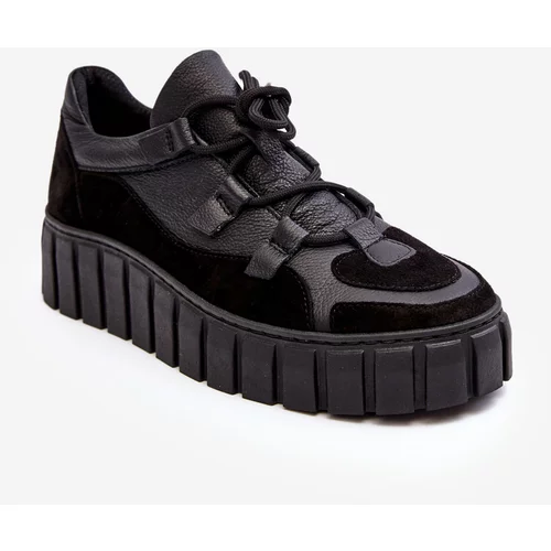 Kesi Women's leather sports shoes on the Zazoo Black platform