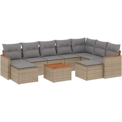 VidaXL 10-dijelni set vrtnih sofa s jastucima bež od poliratana Slike