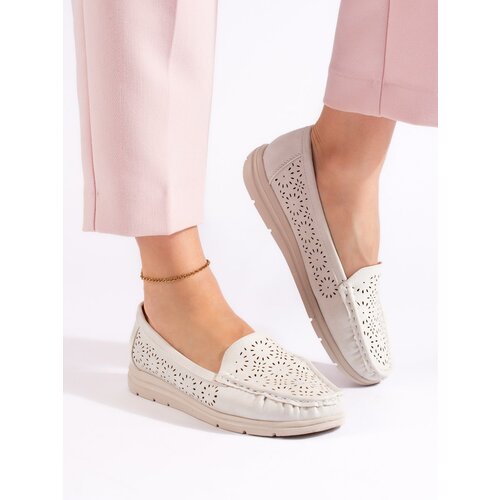 Shelvt Women's openwork moccasins white Cijene
