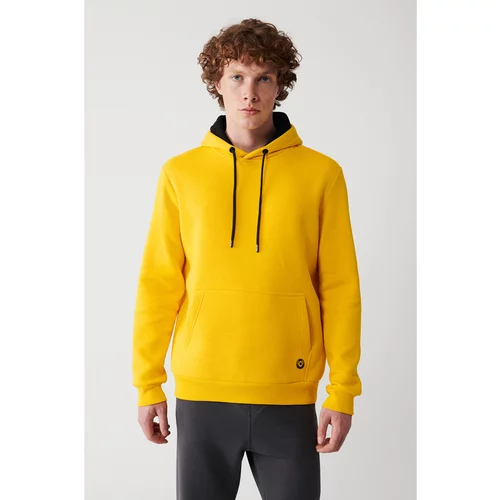 Avva Yellow Unisex Sweatshirt Hooded With Fleece Inner Collar 3 Thread Cotton Standard Fit Regular Cut