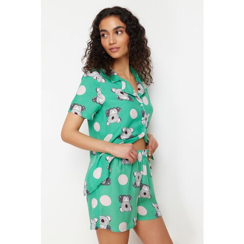Trendyol Green Animal Pattern Viscose Woven Pajamas Set Slike