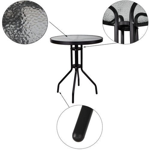 Springos stakleni okrugli vrtni stol, crni 60 cm Slike