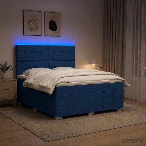  LED okvir za krevet s madracem Plava 160 x 200 cm Tkanina Cene