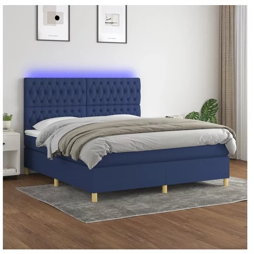  Box spring postelja z vzmetnico LED modra 180x200 cm blago