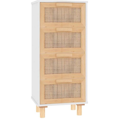 Maison Chic Komoda - Predalnik bela 40x30x90 cm trdna borovina in naravni ratan, (21721321) Cene