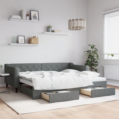 VidaXL Izvlečna dnevna postelja s predali temno siva 90x200 cm blago Slike