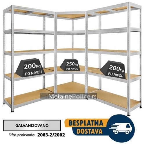  Komplet polica ugao 180x90x90x45cm, 5x250kg + 2 police 180x150x45cm, 5x200kg Cene