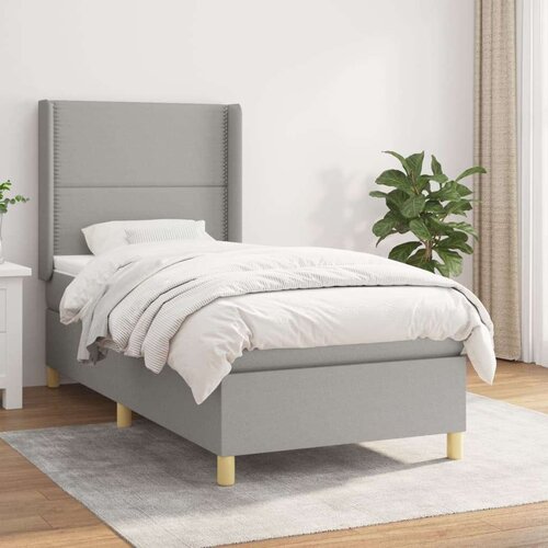 Box spring krevet s madracem svjetlosivi 90x190 cm od tkanine Slike