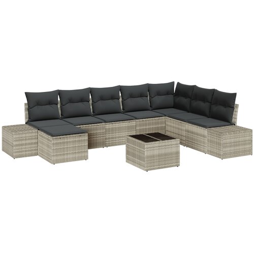 VidaXL 9-delni vrtni kavč set z blazinami sivo poli ratan, (22093966) Slike